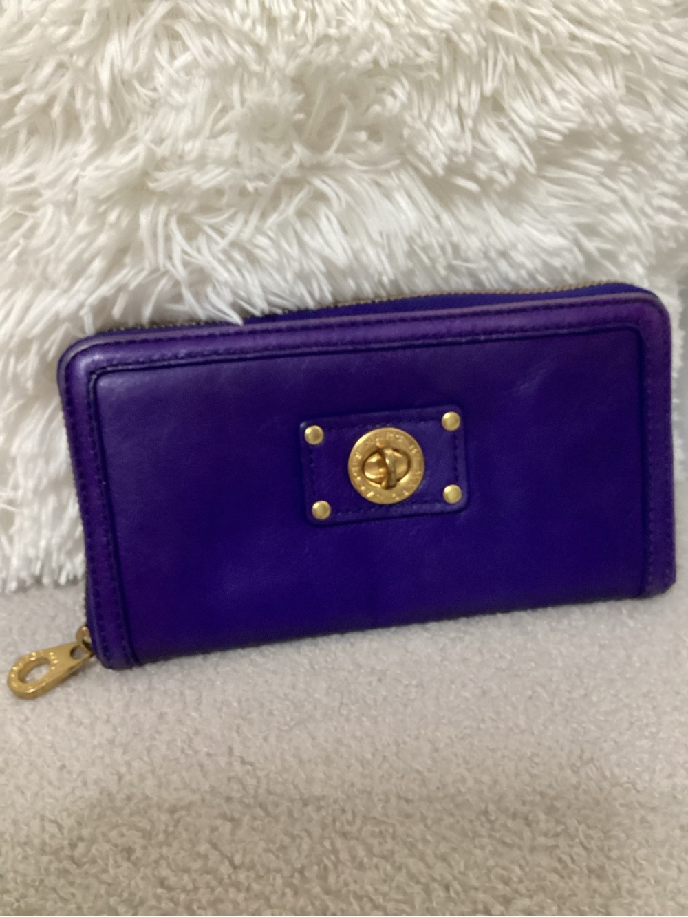 Marc Jacobs Classic Q Zip Blueish Purple Zip-Around Wallet with Gold Hardware